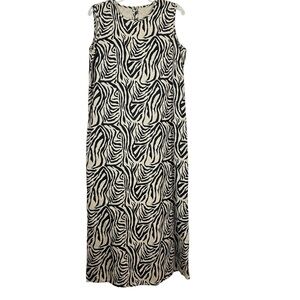 Vintage 90s Studio Ease 100% Linen Zebra Print Maxi Dress Sz 6